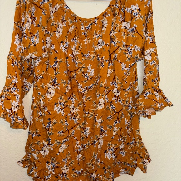 WOMANS ORANGE ELBOW LENGTH FLORAL BLOUSE SIZE L - Picture 6 of 6